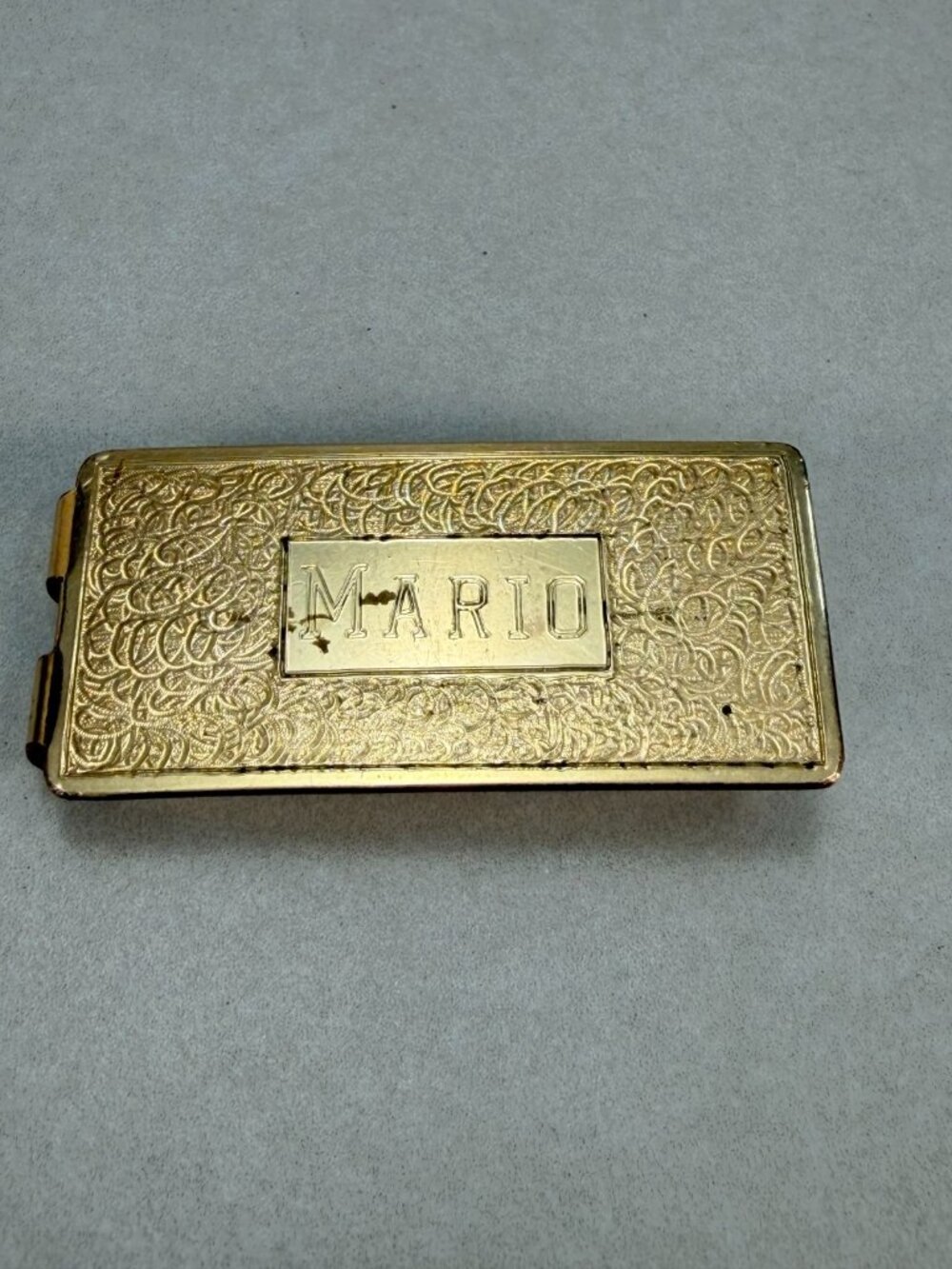 Vintage Gold Filled Mario Personalized Money Clip Engraved Floral Etched - Picture 6 of 7